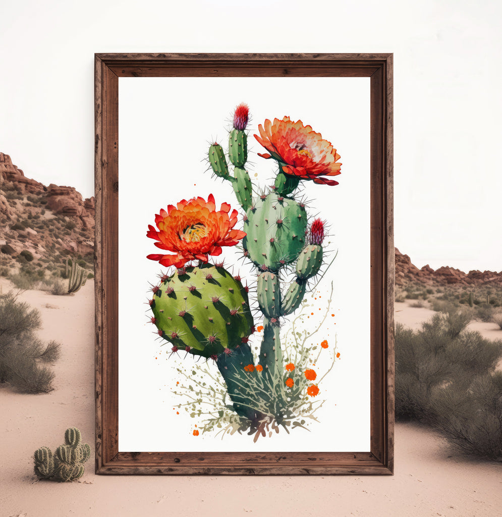 Cactus Plant Flower Print Watercolor Painting Botanical Wall Art Southwest Artwork Gift Rustic Desert Home Decor