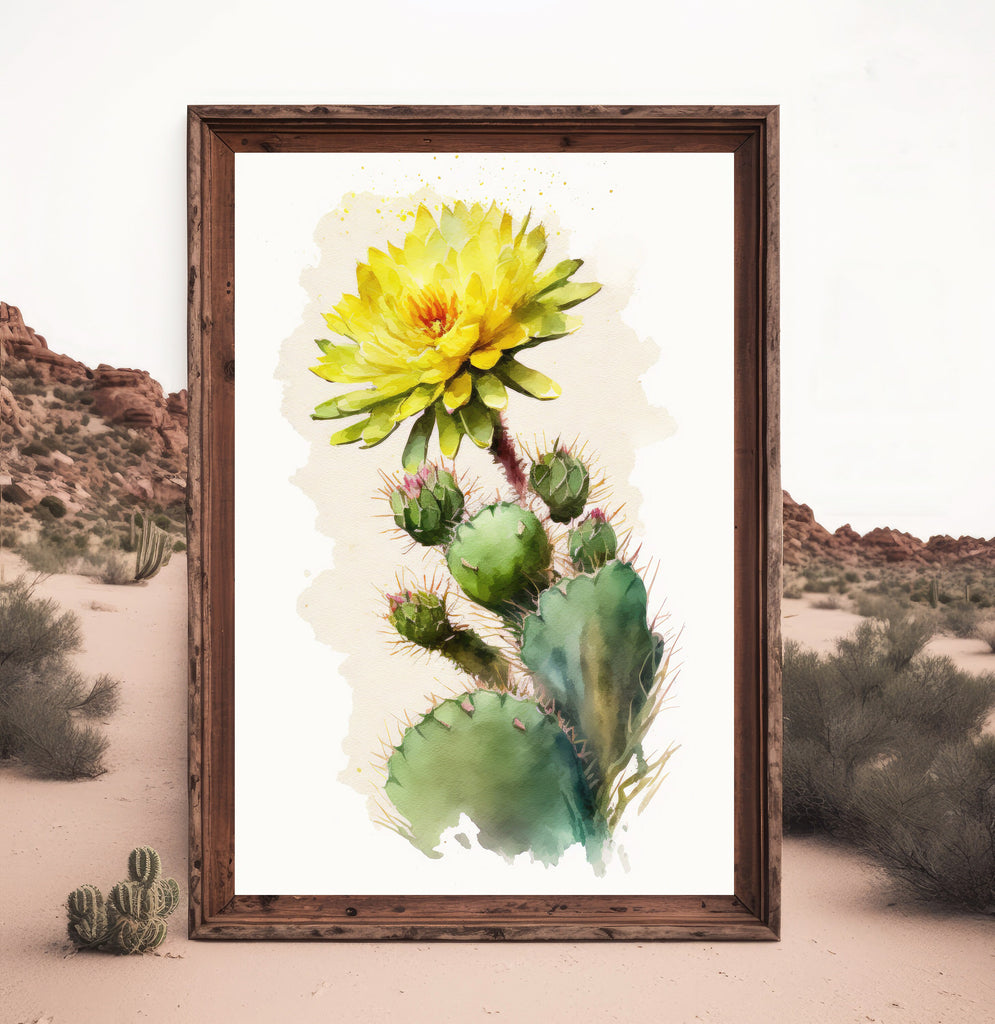 Cactus Plant Flower Print Watercolor Painting Botanical Wall Art Southwest Artwork Gift Rustic Desert Home Decor