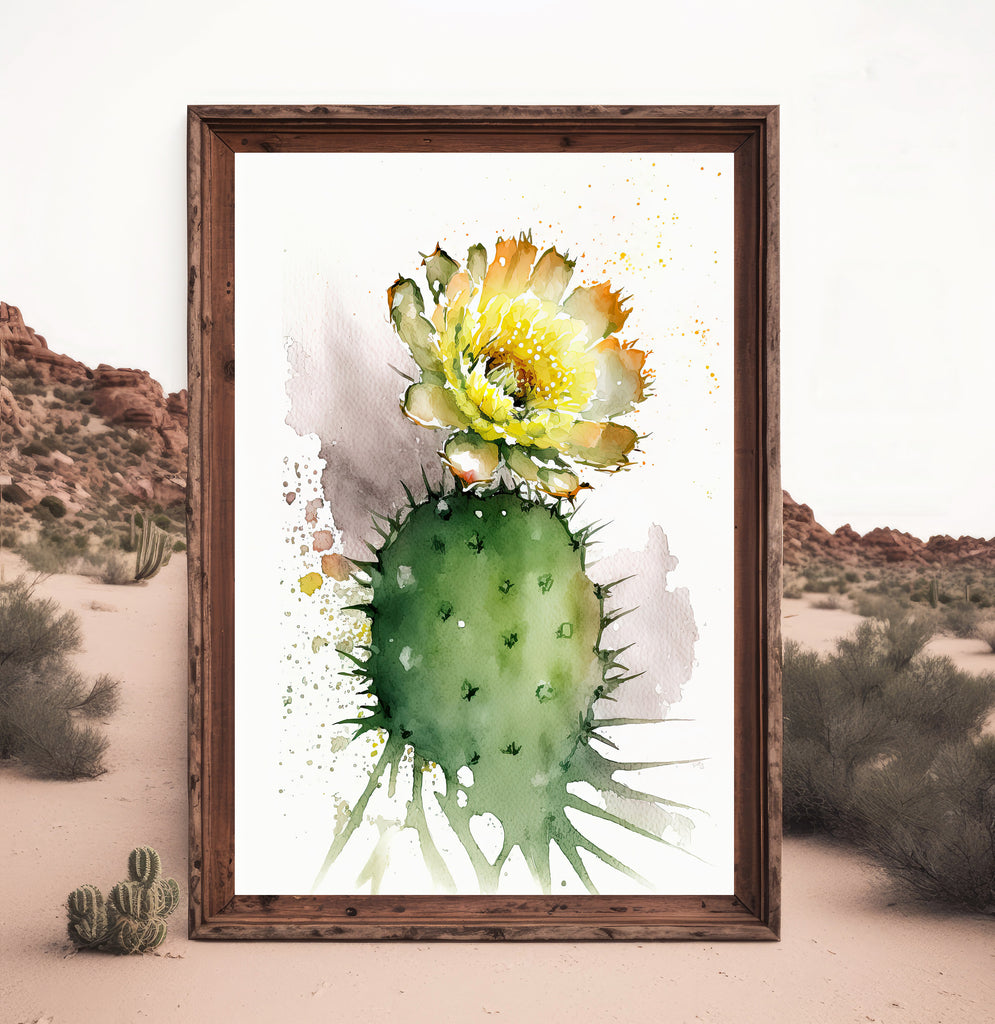 Cactus Plant Flower Print Watercolor Painting Botanical Wall Art Southwest Artwork Gift Rustic Desert Home Decor