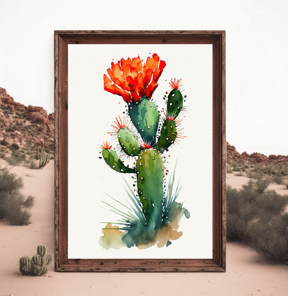 Cactus Plant Flower Print Watercolor Painting Botanical Wall Art Southwest Artwork Gift Rustic Desert Home Decor