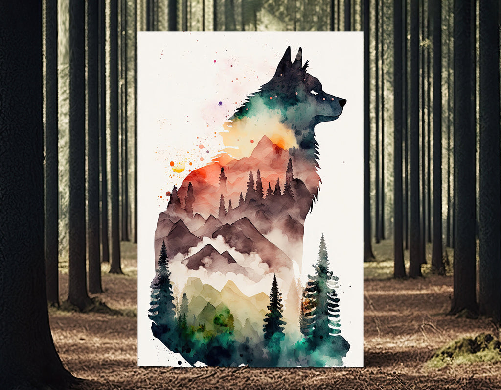 Wolf Watercolor Print Forest Wall Art Nature Wildlife Gift Wild Animal Painting Woodland Home Decor