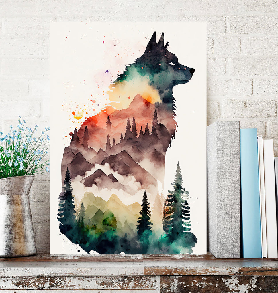 Wolf Watercolor Print Forest Wall Art Nature Wildlife Gift Wild Animal Painting Woodland Home Decor