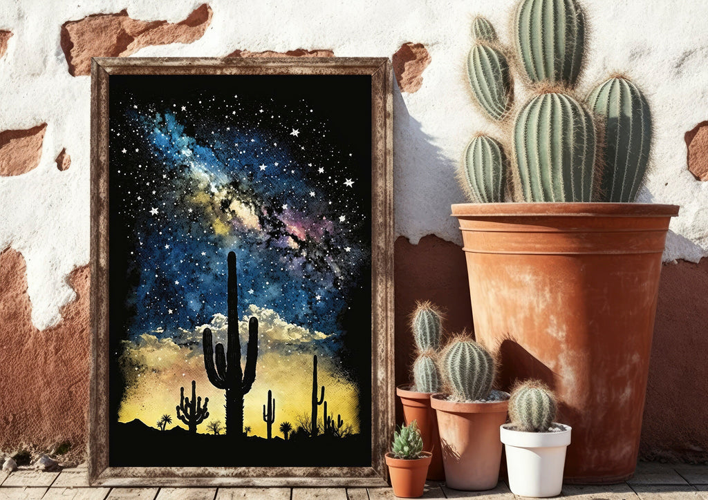 Desert Milky Way Art Print Watercolor Landscape Wall Art Southwest Gift Sonoran Cactus Beautiful Starry Night Western Decor