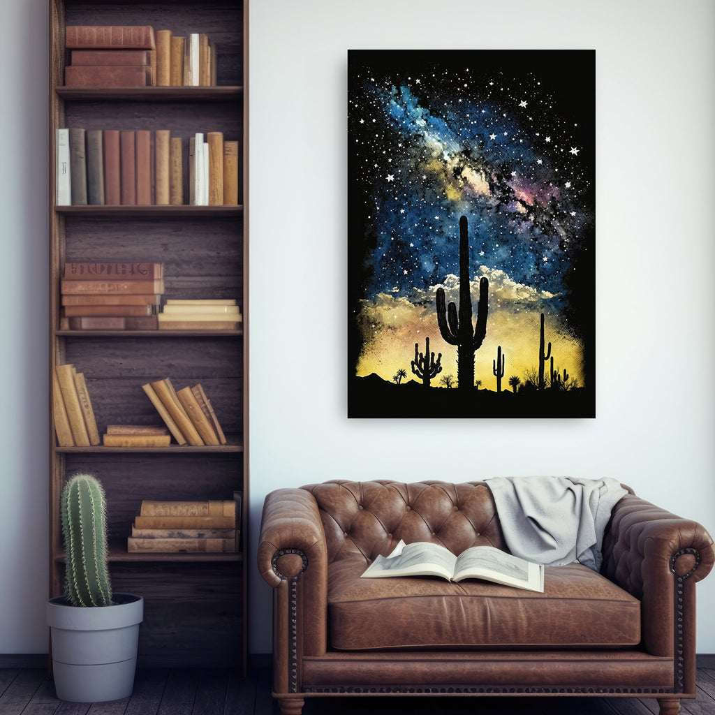 Desert Milky Way Art Print Watercolor Landscape Wall Art Southwest Gift Sonoran Cactus Beautiful Starry Night Western Decor