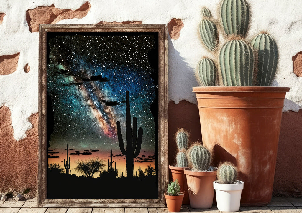 Desert Milky Way Art Print Watercolor Landscape Wall Art Southwest Gift Sonoran Cactus Beautiful Starry Night Western Decor