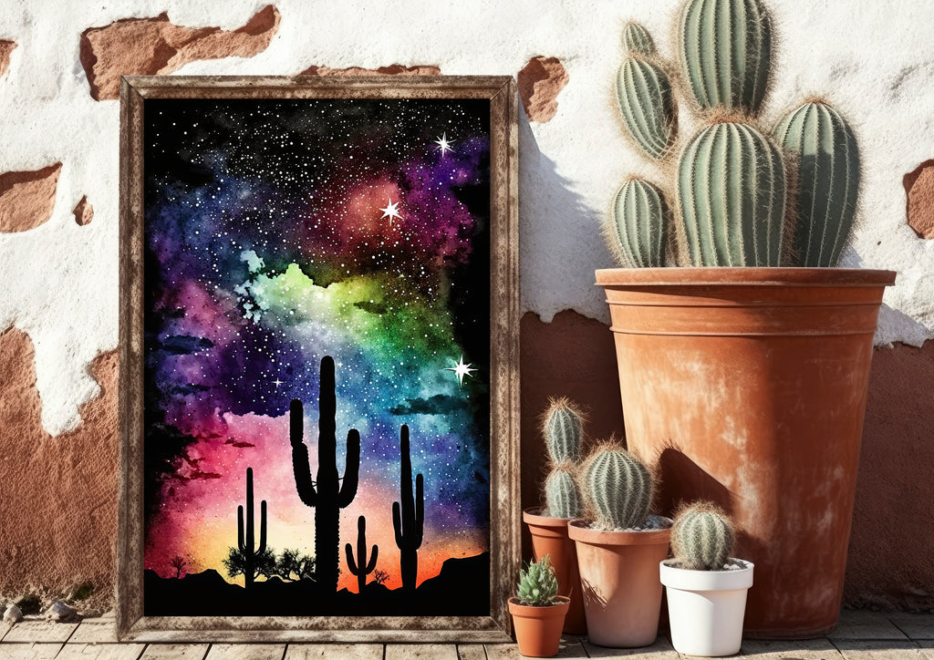 Desert Milky Way Art Print Watercolor Landscape Wall Art Southwest Gift Sonoran Cactus Beautiful Starry Night Western Decor