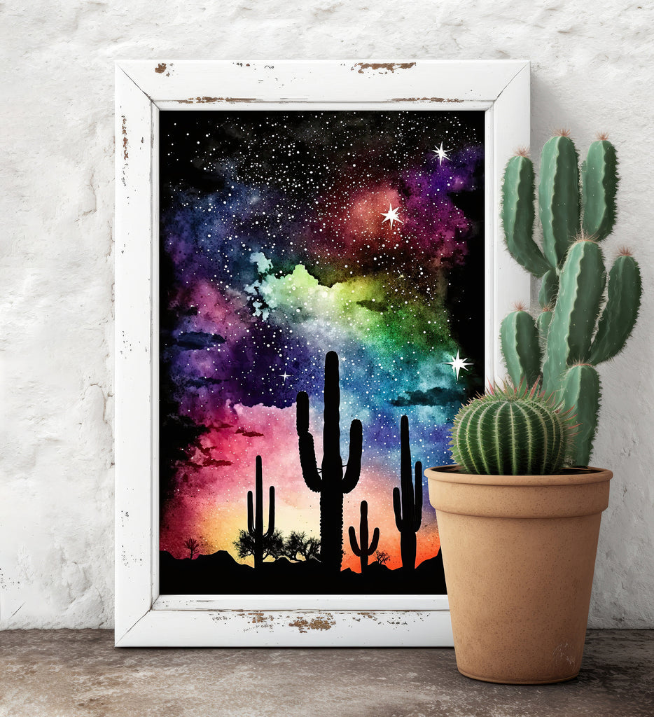 Desert Milky Way Art Print Watercolor Landscape Wall Art Southwest Gift Sonoran Cactus Beautiful Starry Night Western Decor