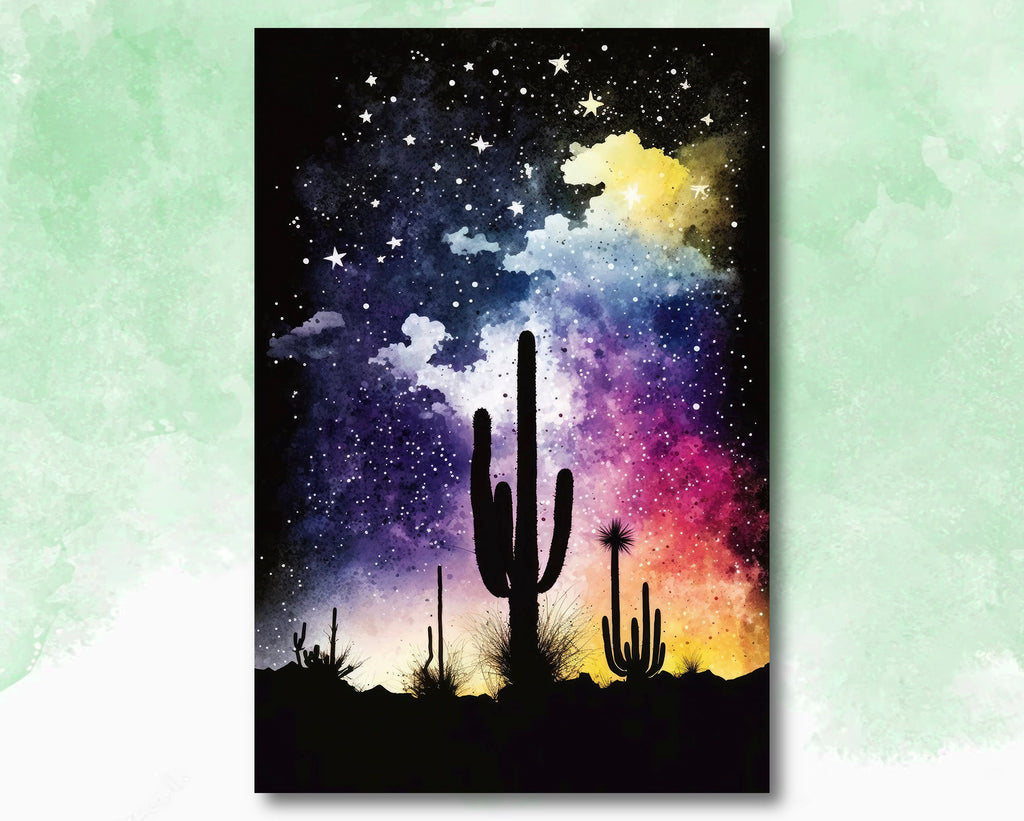 Desert Milky Way Art Print Watercolor Landscape Wall Art Southwest Gift Sonoran Cactus Beautiful Starry Night Western Decor