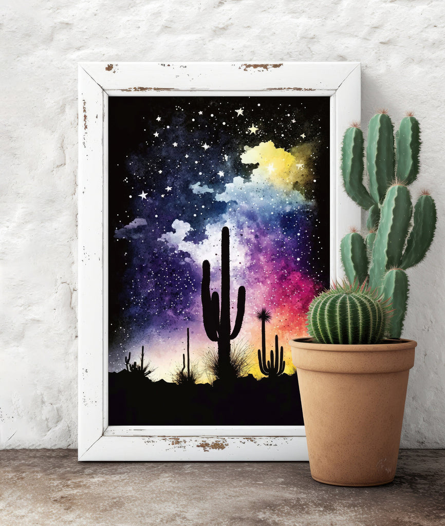 Desert Milky Way Art Print Watercolor Landscape Wall Art Southwest Gift Sonoran Cactus Beautiful Starry Night Western Decor