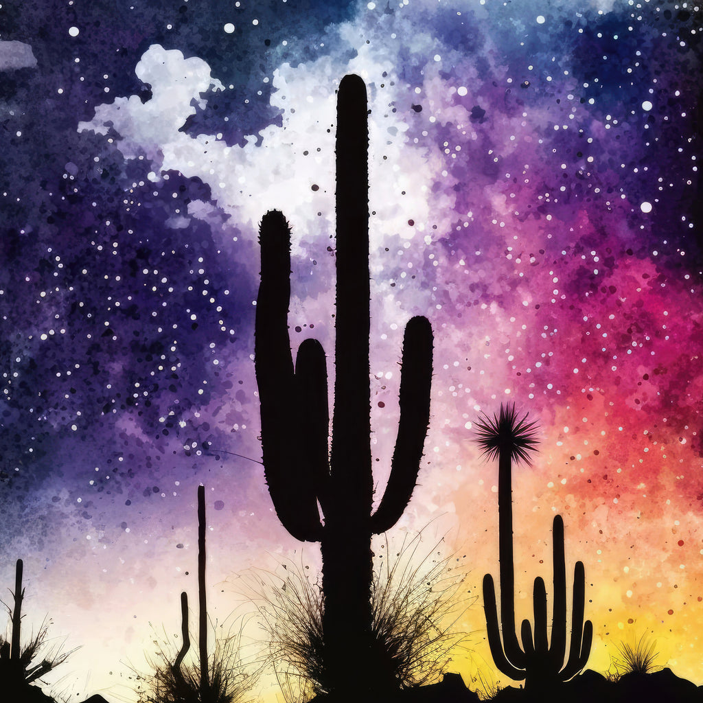 Desert Milky Way Art Print Watercolor Landscape Wall Art Southwest Gift Sonoran Cactus Beautiful Starry Night Western Decor