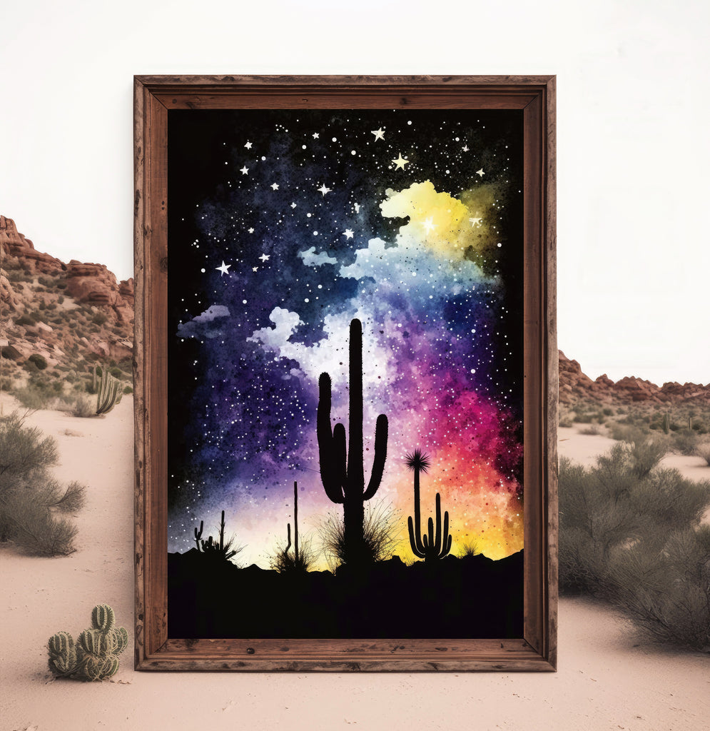 Desert Milky Way Art Print Watercolor Landscape Wall Art Southwest Gift Sonoran Cactus Beautiful Starry Night Western Decor