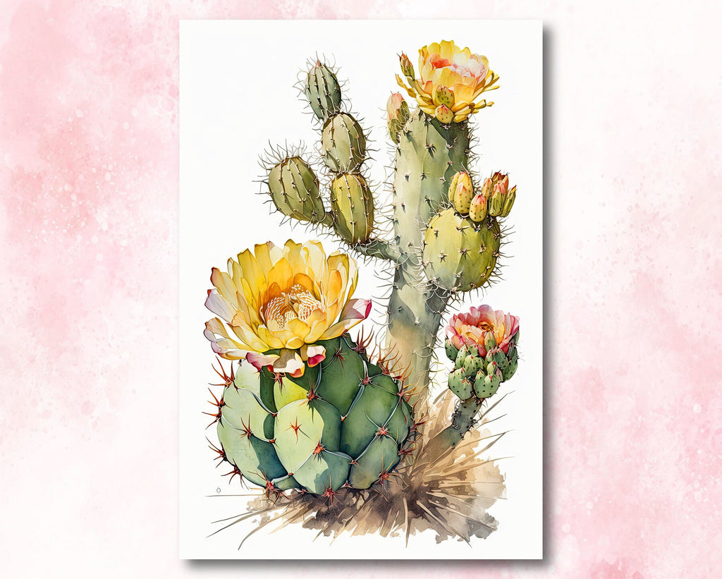 Cactus Plant Flower Print Watercolor Painting Botanical Wall Art Southwest Artwork Gift Rustic Desert Home Decor