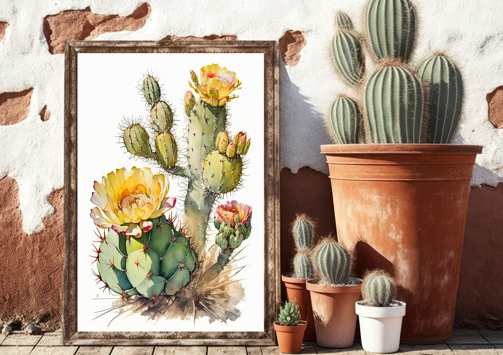 Cactus Plant Flower Print Watercolor Painting Botanical Wall Art Southwest Artwork Gift Rustic Desert Home Decor