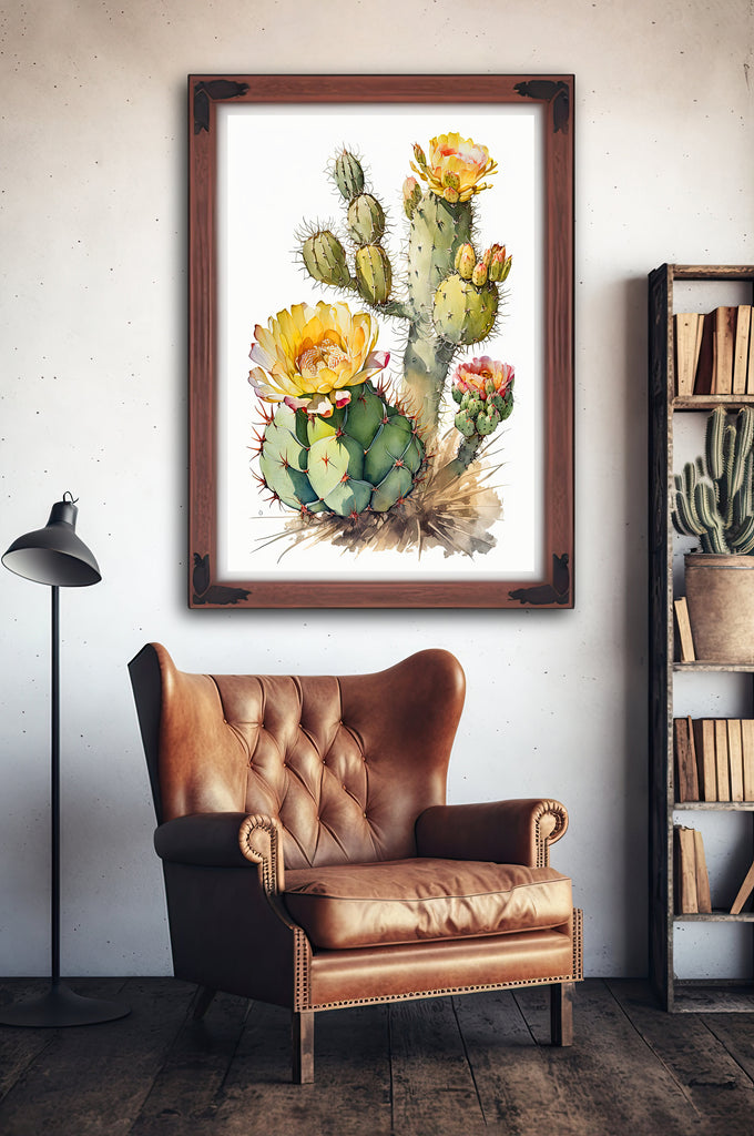 Cactus Plant Flower Print Watercolor Painting Botanical Wall Art Southwest Artwork Gift Rustic Desert Home Decor