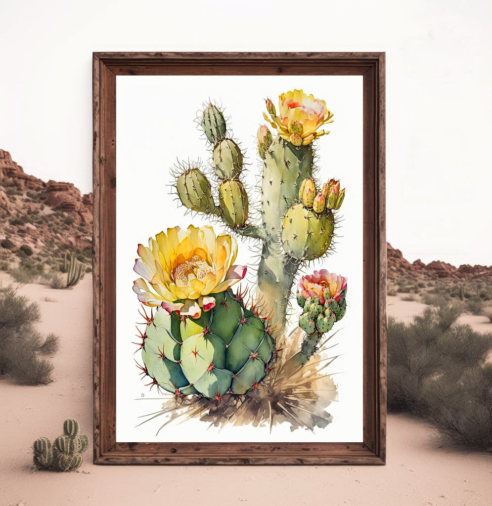 Cactus Plant Flower Print Watercolor Painting Botanical Wall Art Southwest Artwork Gift Rustic Desert Home Decor