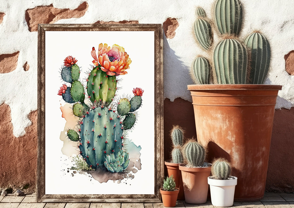 Cactus Plant Flower Print Watercolor Painting Botanical Wall Art Southwest Artwork Gift Rustic Desert Home Decor