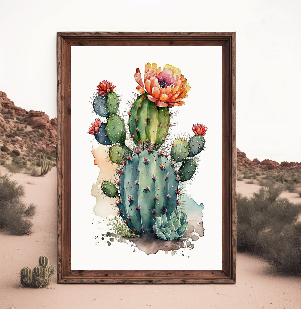 Cactus Plant Flower Print Watercolor Painting Botanical Wall Art Southwest Artwork Gift Rustic Desert Home Decor