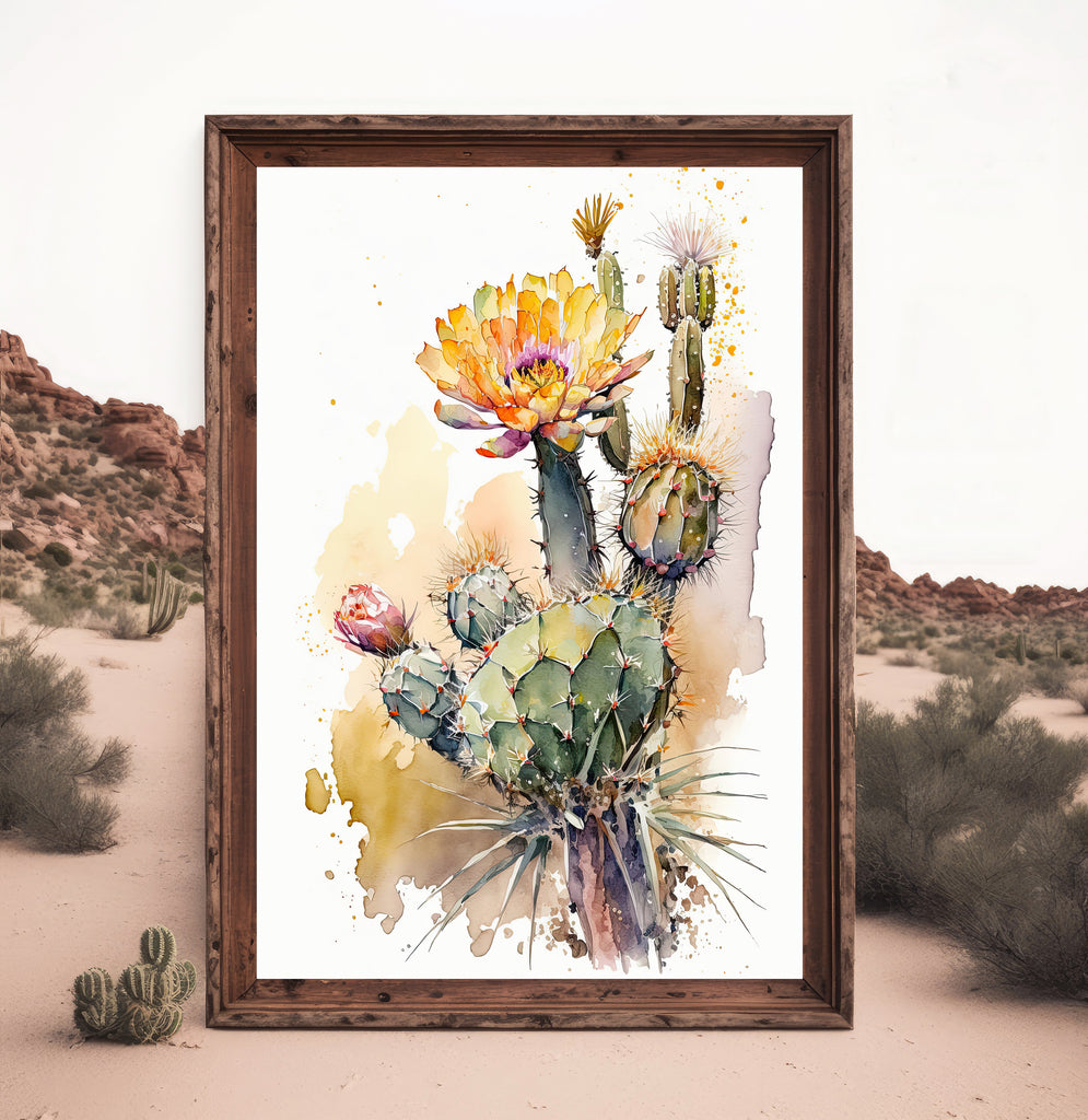 Cactus Plant Flower Print Watercolor Painting Botanical Wall Art Southwest Artwork Gift Rustic Desert Home Decor