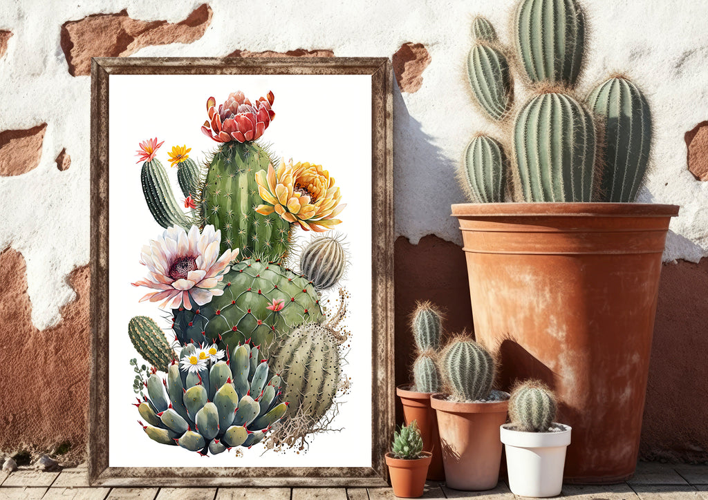 Cactus Plant Flower Print Watercolor Painting Botanical Wall Art Southwest Artwork Gift Rustic Desert Home Decor