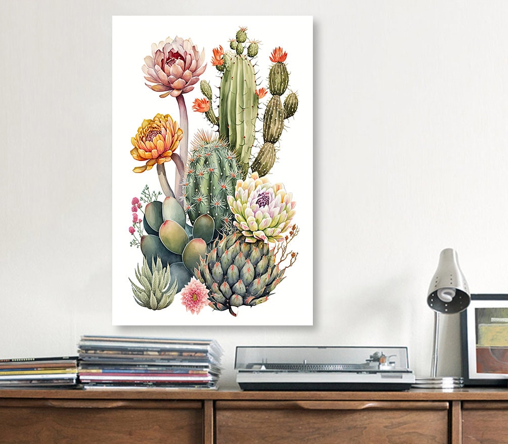 Cactus Plant Flower Print Watercolor Painting Botanical Wall Art Southwest Artwork Gift Rustic Desert Home Decor