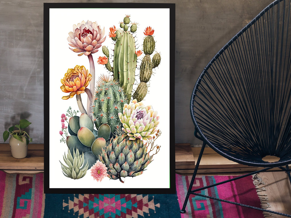 Cactus Plant Flower Print Watercolor Painting Botanical Wall Art Southwest Artwork Gift Rustic Desert Home Decor