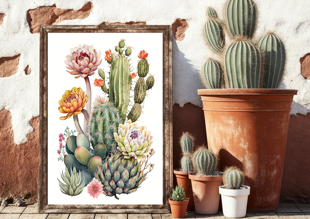 Cactus Plant Flower Print Watercolor Painting Botanical Wall Art Southwest Artwork Gift Rustic Desert Home Decor