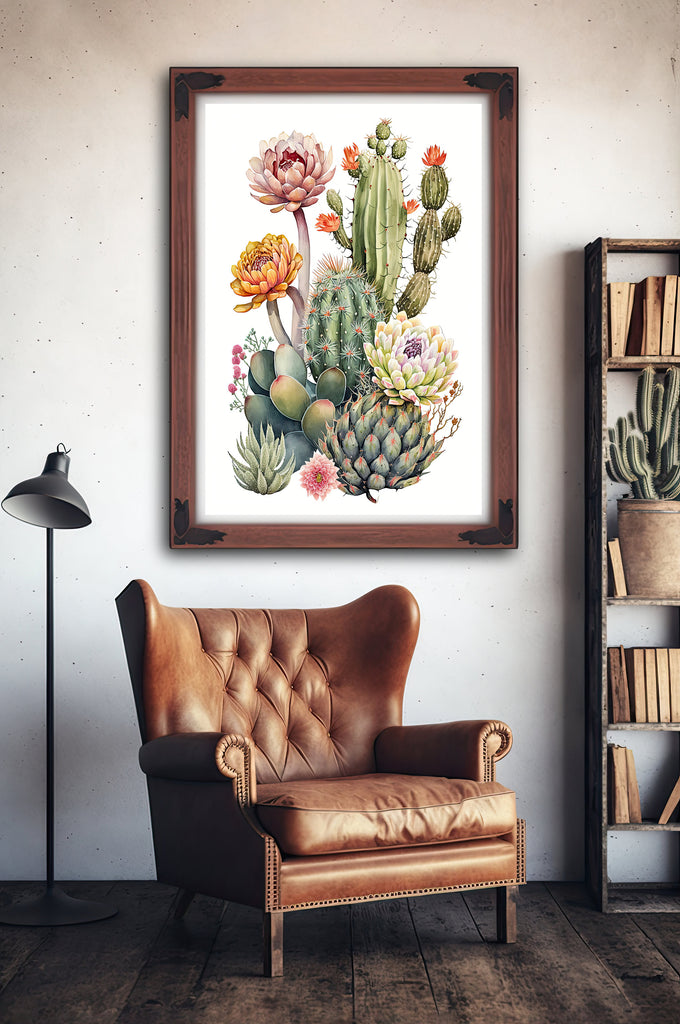 Cactus Plant Flower Print Watercolor Painting Botanical Wall Art Southwest Artwork Gift Rustic Desert Home Decor