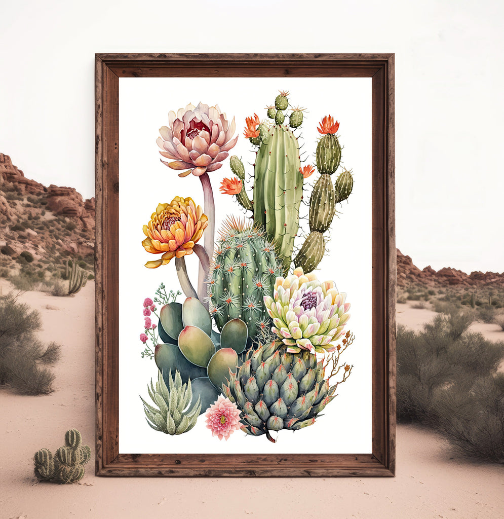 Cactus Plant Flower Print Watercolor Painting Botanical Wall Art Southwest Artwork Gift Rustic Desert Home Decor