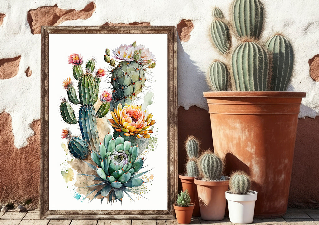 Cactus Plant Flower Print Watercolor Painting Botanical Wall Art Southwest Artwork Gift Rustic Desert Home Decor