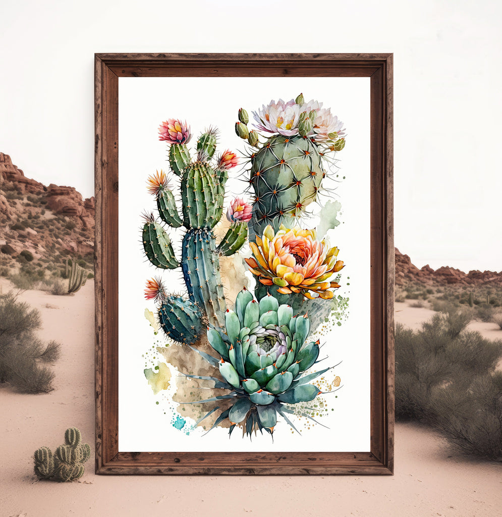 Cactus Plant Flower Print Watercolor Painting Botanical Wall Art Southwest Artwork Gift Rustic Desert Home Decor