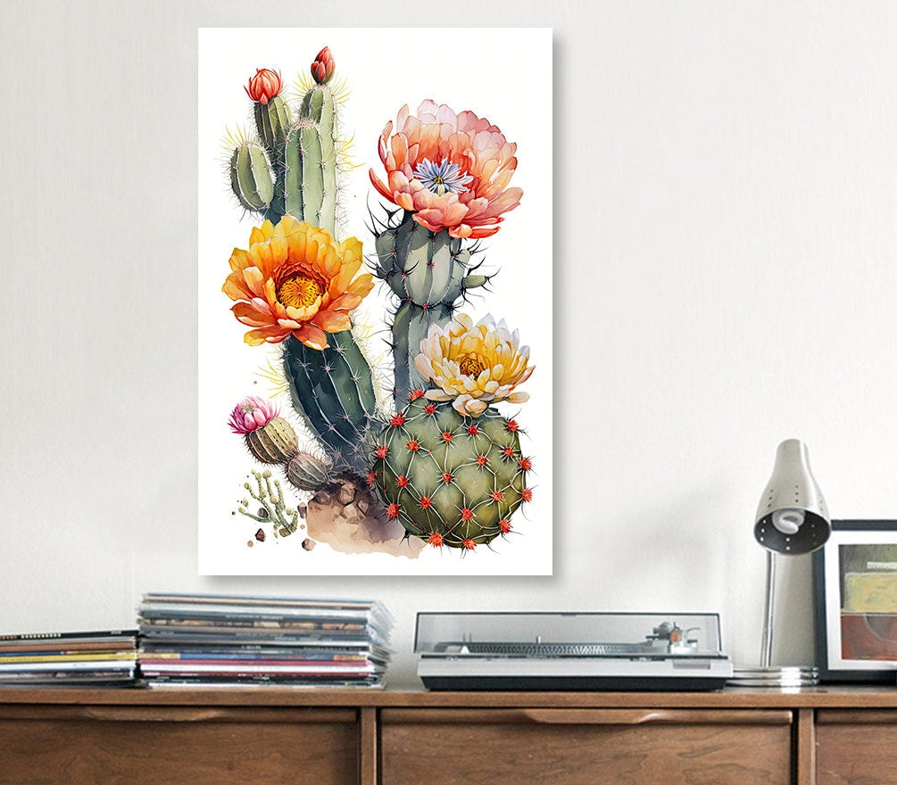 Cactus Plant Flower Print Watercolor Painting Botanical Wall Art Southwest Artwork Gift Rustic Desert Home Decor