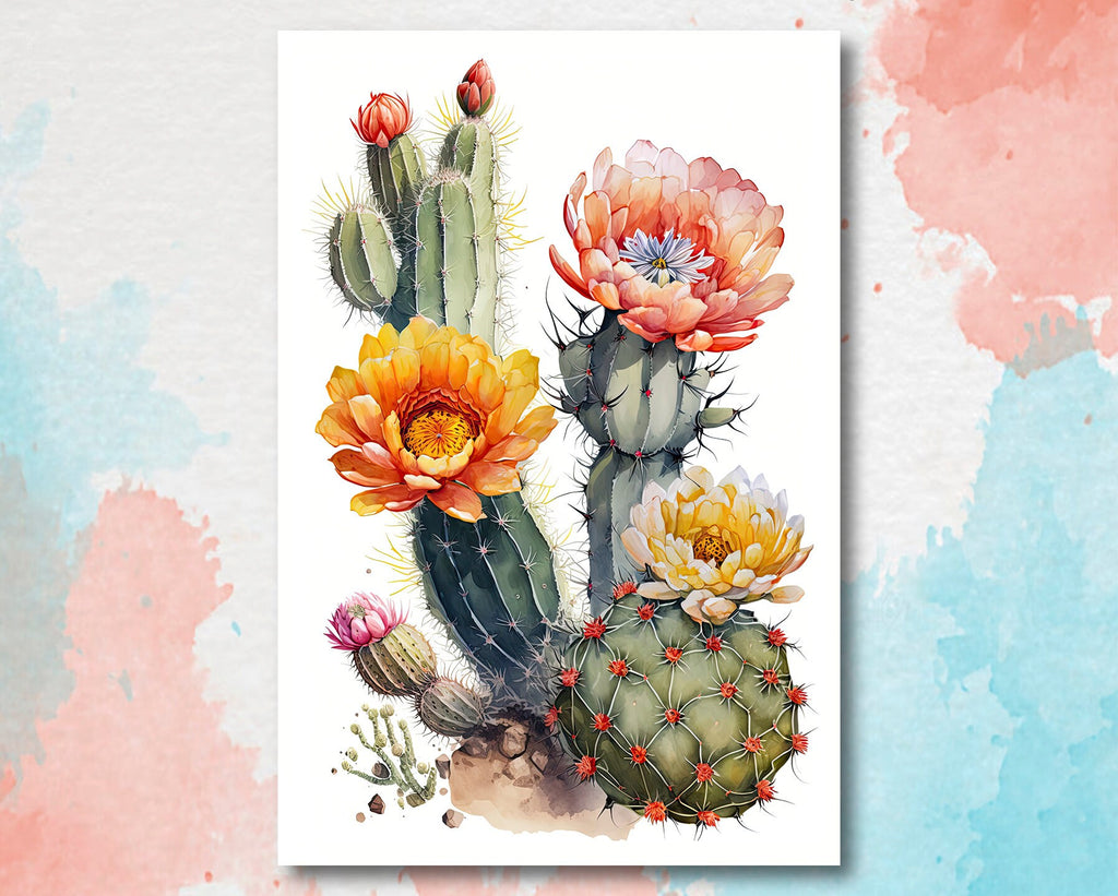 Cactus Plant Flower Print Watercolor Painting Botanical Wall Art Southwest Artwork Gift Rustic Desert Home Decor