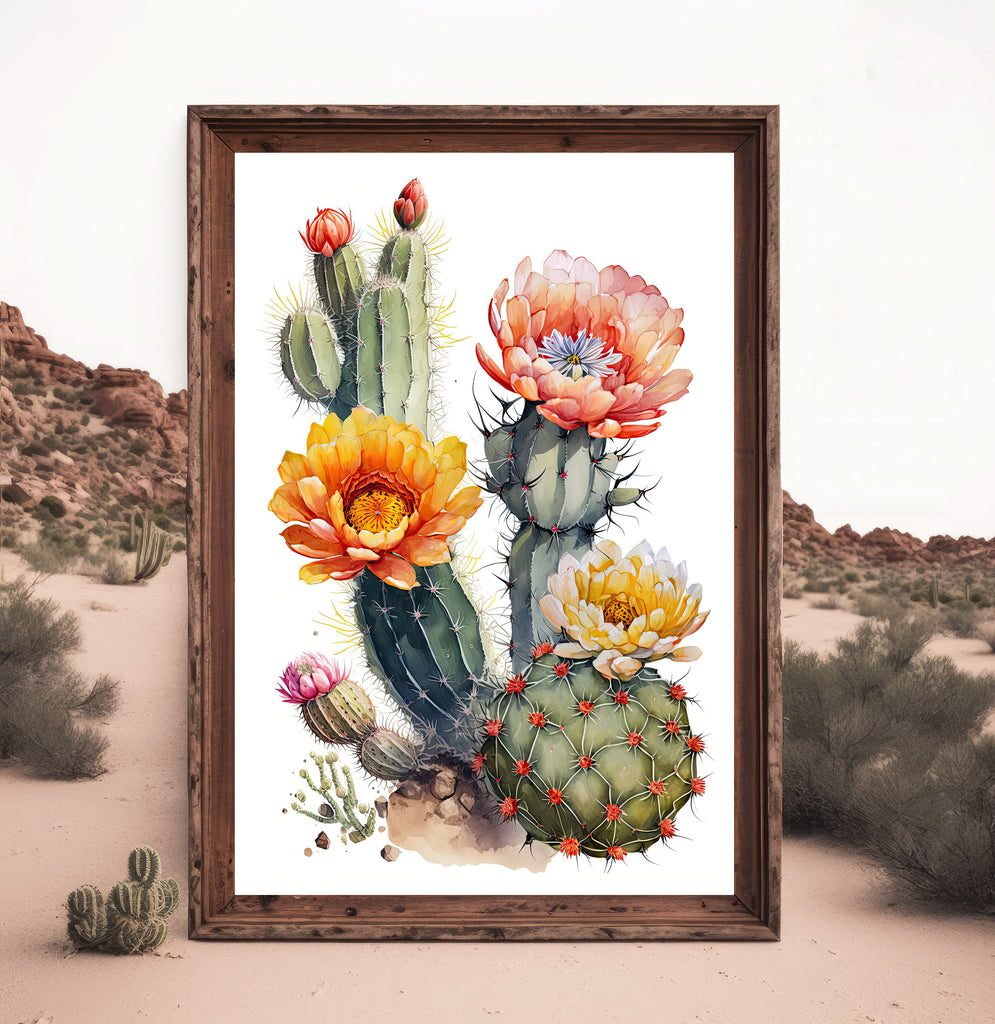 Cactus Plant Flower Print Watercolor Painting Botanical Wall Art Southwest Artwork Gift Rustic Desert Home Decor