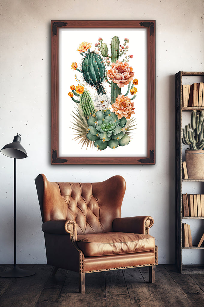 Cactus Plant Flower Print Watercolor Painting Botanical Wall Art Southwest Artwork Gift Rustic Desert Home Decor