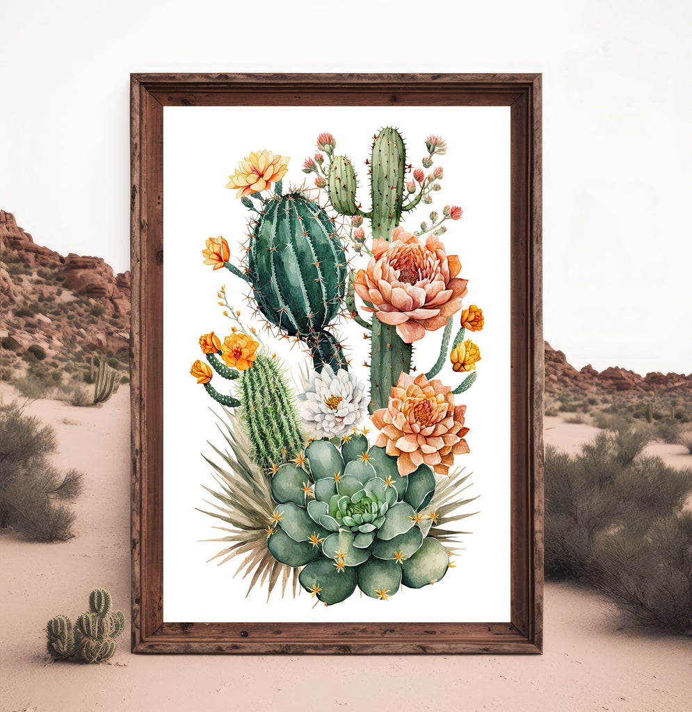 Cactus Plant Flower Print Watercolor Painting Botanical Wall Art Southwest Artwork Gift Rustic Desert Home Decor