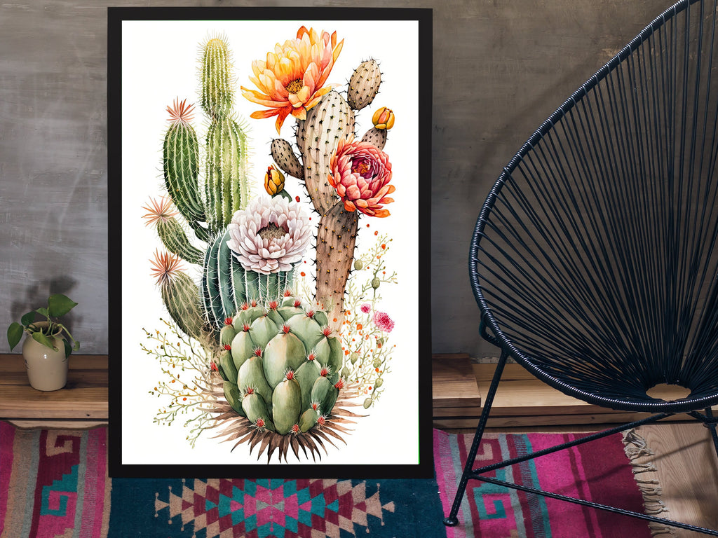 Cactus Plant Flower Print Watercolor Painting Botanical Wall Art Southwest Artwork Gift Rustic Desert Home Decor