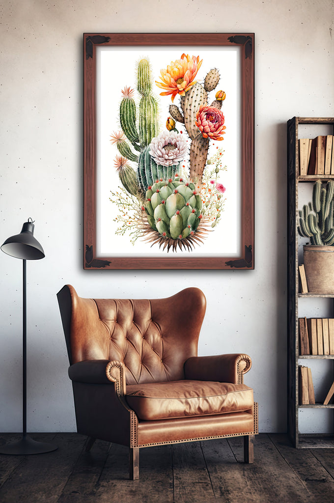 Cactus Plant Flower Print Watercolor Painting Botanical Wall Art Southwest Artwork Gift Rustic Desert Home Decor