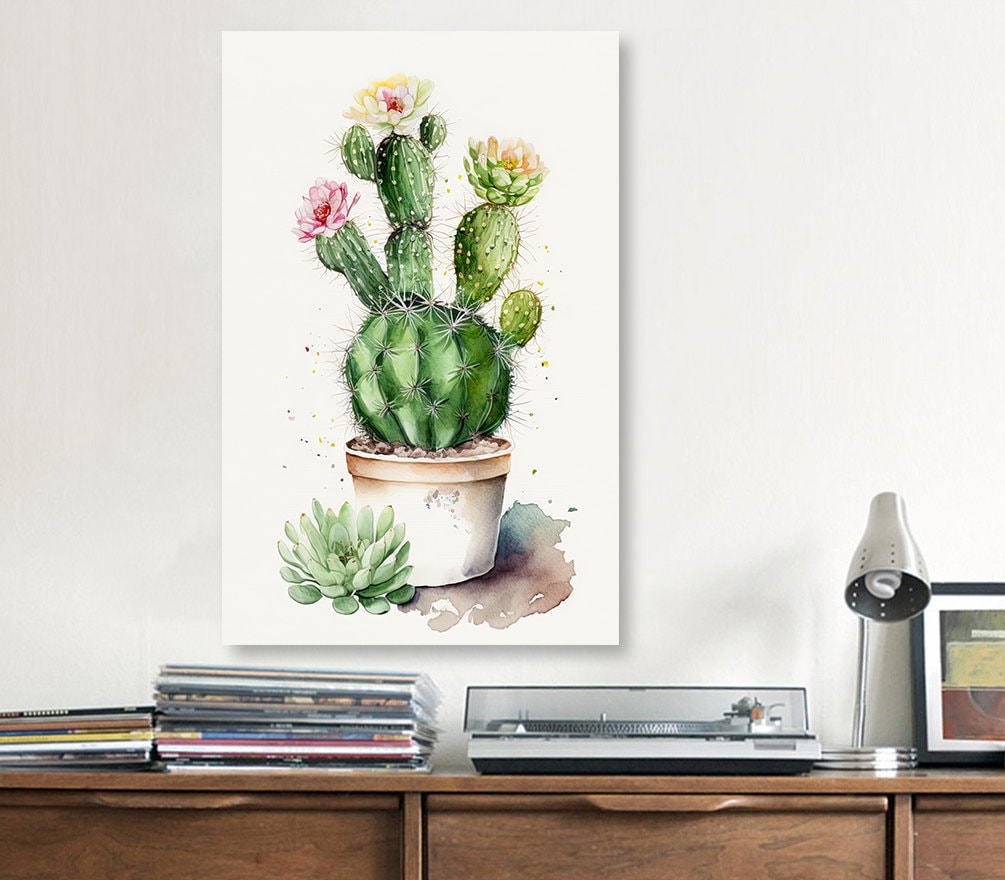 Cactus Plant Flower Print Watercolor Painting Botanical Wall Art Southwest Artwork Gift Rustic Desert Home Decor