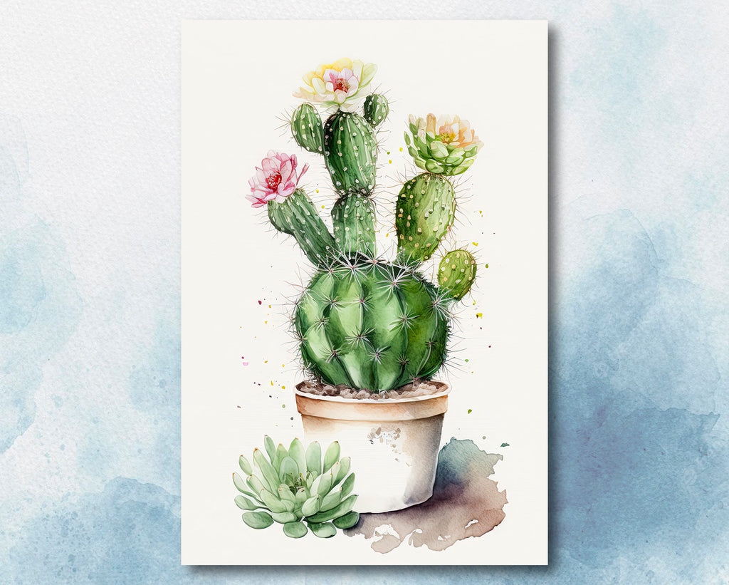 Cactus Plant Flower Print Watercolor Painting Botanical Wall Art Southwest Artwork Gift Rustic Desert Home Decor