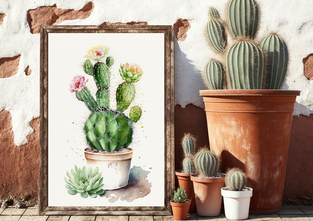 Cactus Plant Flower Print Watercolor Painting Botanical Wall Art Southwest Artwork Gift Rustic Desert Home Decor