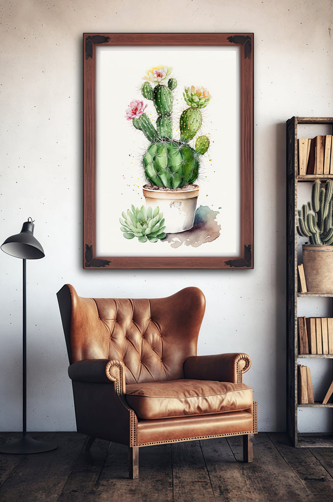 Cactus Plant Flower Print Watercolor Painting Botanical Wall Art Southwest Artwork Gift Rustic Desert Home Decor