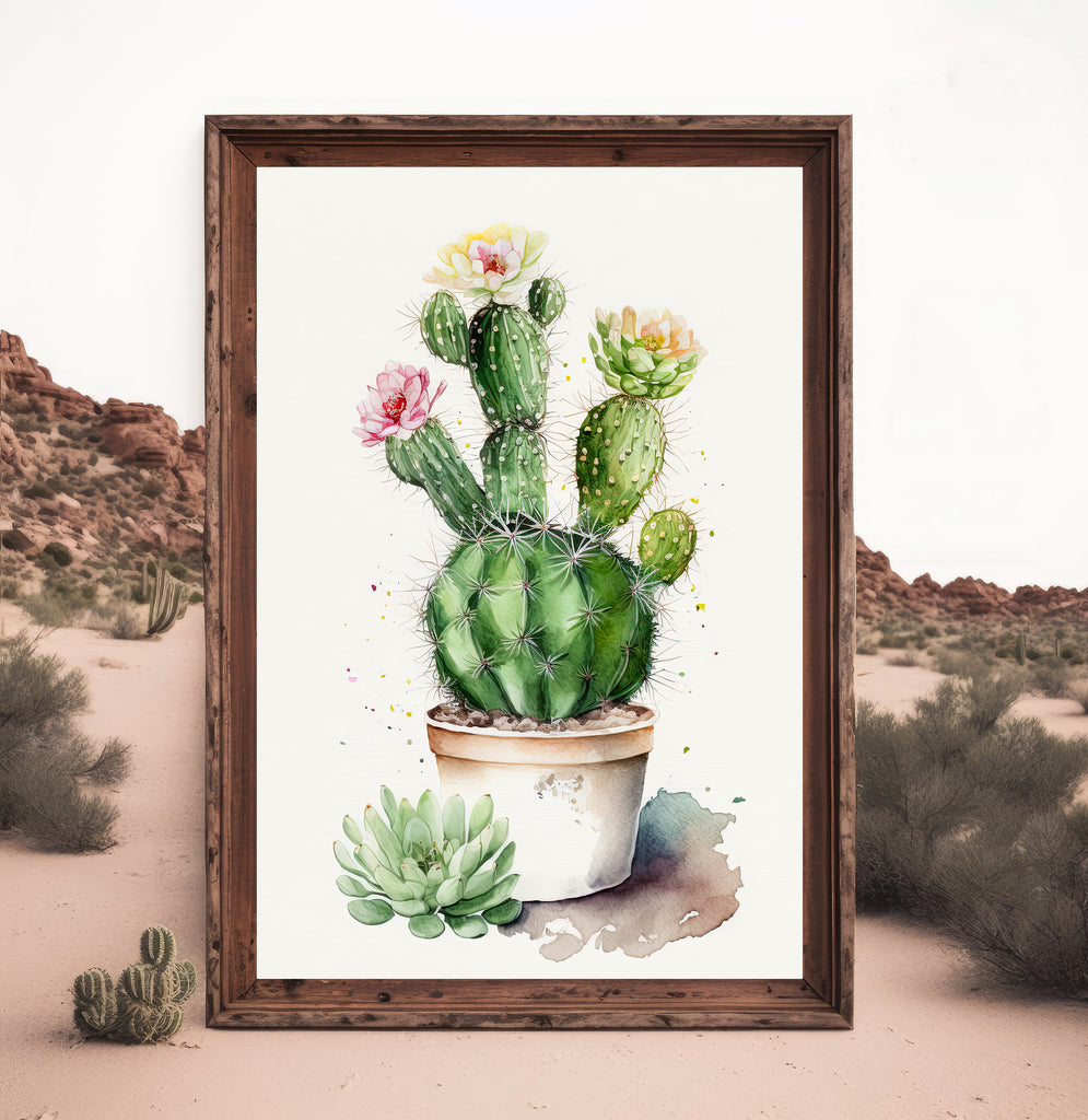 Cactus Plant Flower Print Watercolor Painting Botanical Wall Art Southwest Artwork Gift Rustic Desert Home Decor