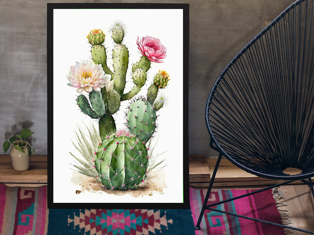 Cactus Plant Flower Print Watercolor Painting Botanical Wall Art Southwest Artwork Gift Rustic Desert Home Decor