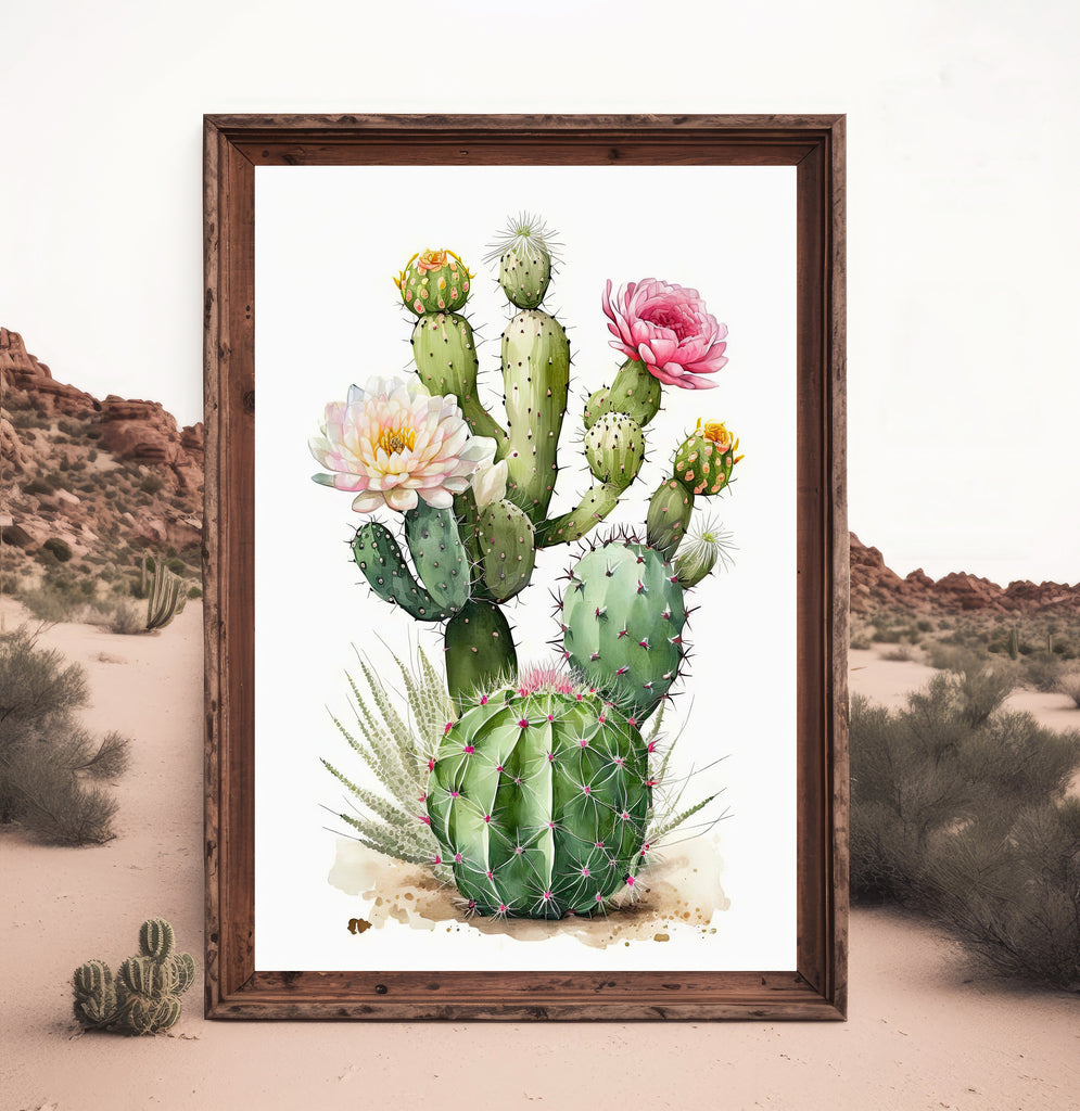 Cactus Plant Flower Print Watercolor Painting Botanical Wall Art Southwest Artwork Gift Rustic Desert Home Decor