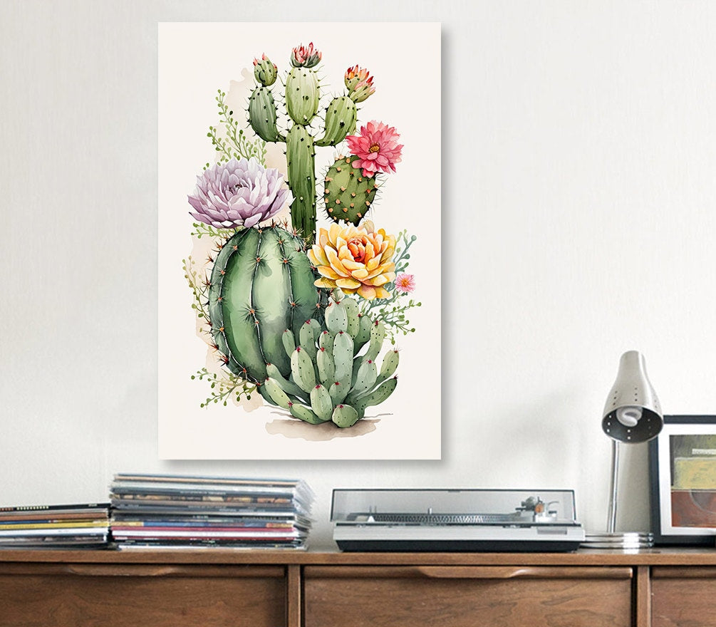 Cactus Plant Flower Print Watercolor Painting Botanical Wall Art Southwest Artwork Gift Rustic Desert Home Decor