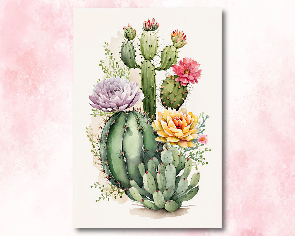 Cactus Plant Flower Print Watercolor Painting Botanical Wall Art Southwest Artwork Gift Rustic Desert Home Decor