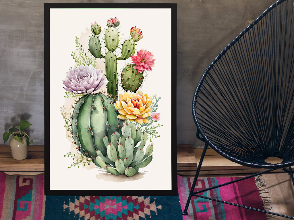 Cactus Plant Flower Print Watercolor Painting Botanical Wall Art Southwest Artwork Gift Rustic Desert Home Decor