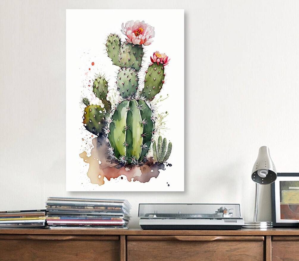 Cactus Plant Flower Print Watercolor Painting Botanical Wall Art Southwest Artwork Gift Rustic Desert Home Decor