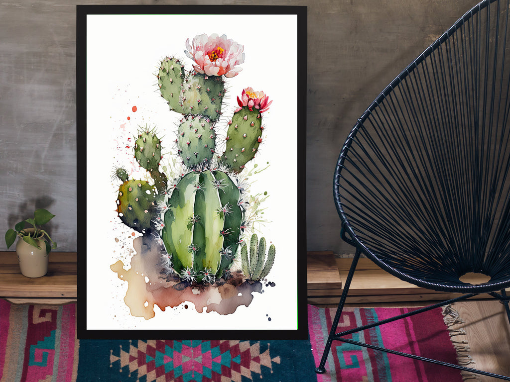 Cactus Plant Flower Print Watercolor Painting Botanical Wall Art Southwest Artwork Gift Rustic Desert Home Decor