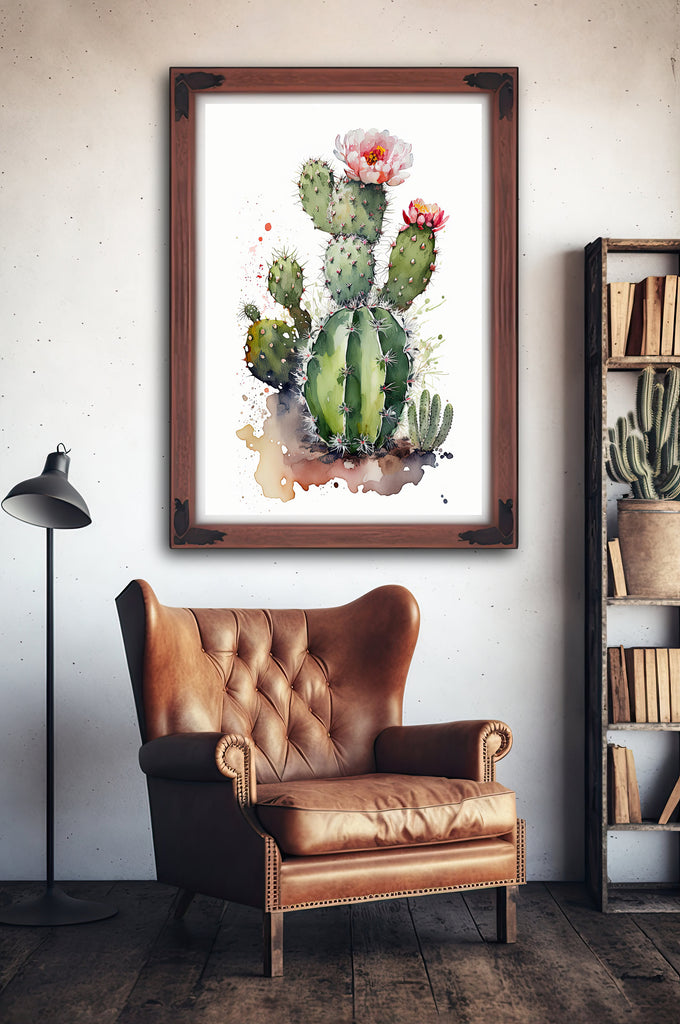 Cactus Plant Flower Print Watercolor Painting Botanical Wall Art Southwest Artwork Gift Rustic Desert Home Decor